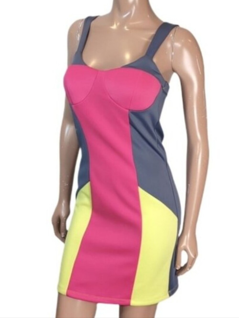 Wishes Wishes Wishes Colourblock Bodycon Mini Dress Pink Yellow Size 5